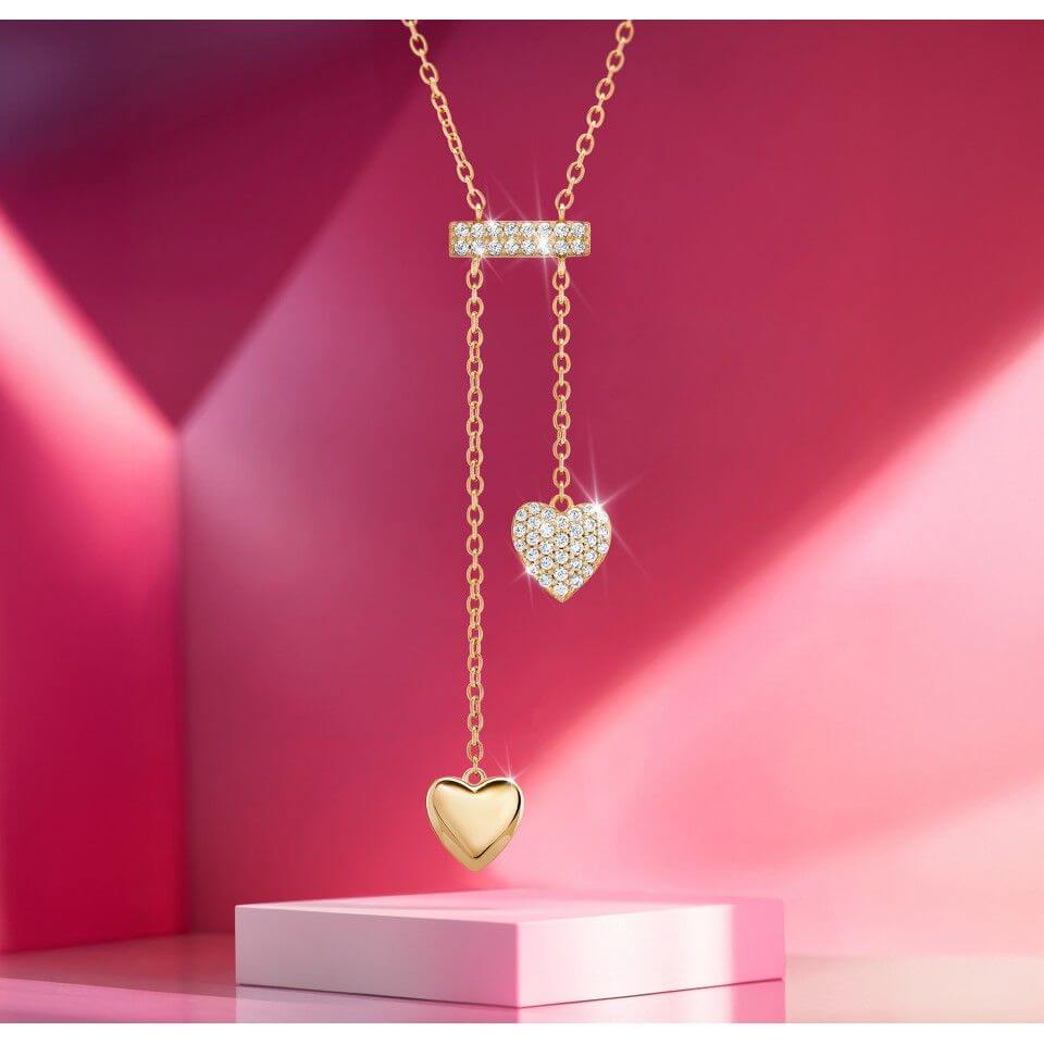 Colar coração, dia da mãe, prata, dourado