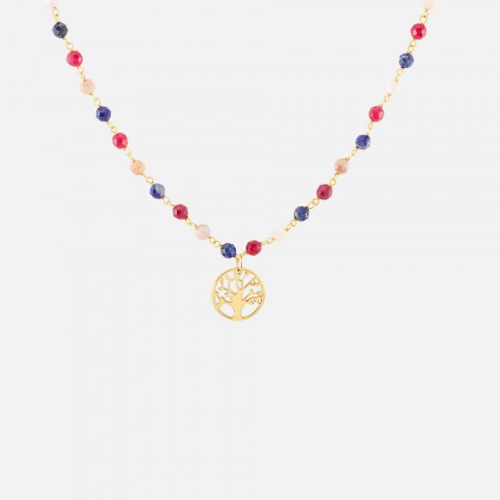Fun Blue & Red Tree of Life Necklace