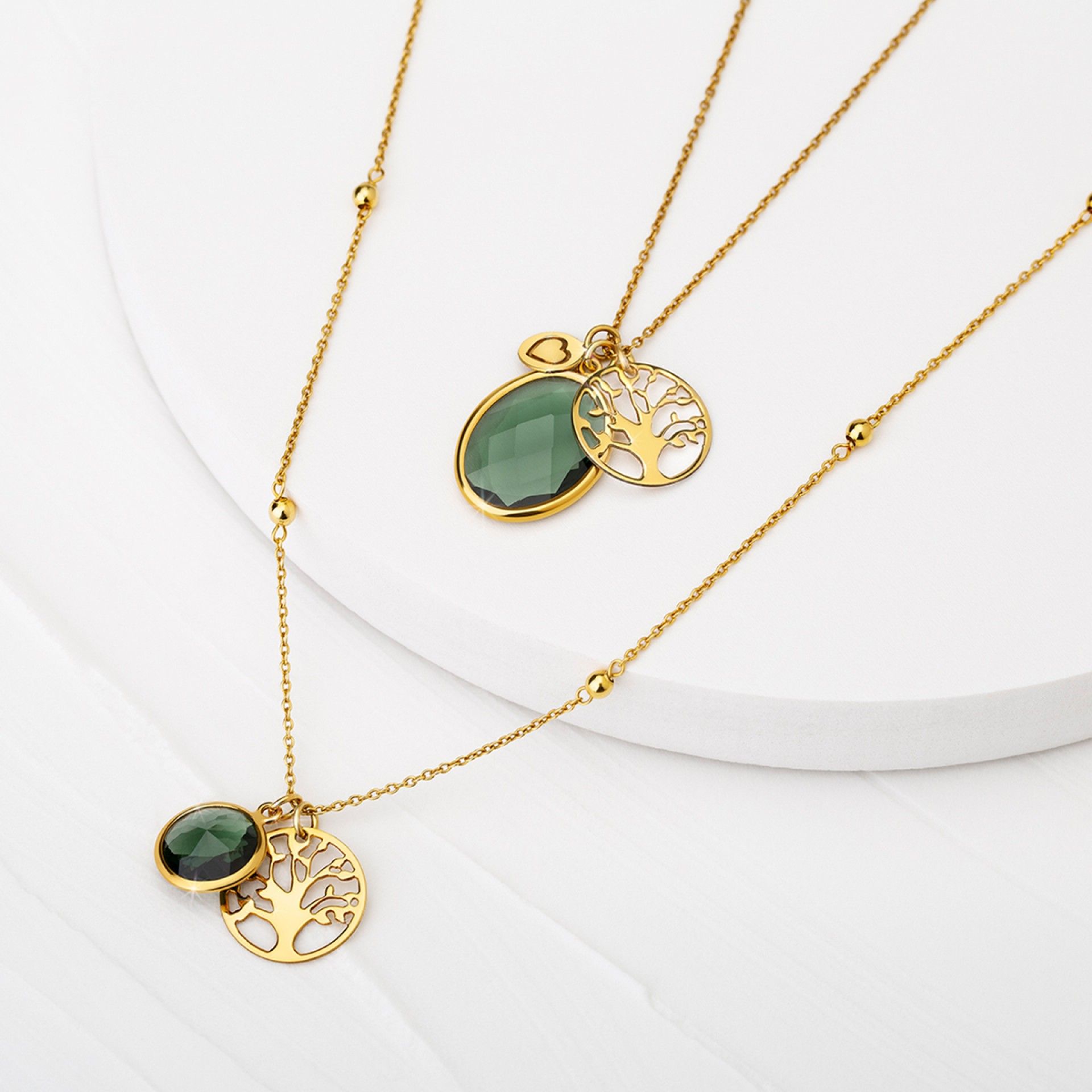 Colar Fun Green Stone Tree of Life