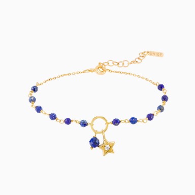 Winter Gold Star and Blue Beads Bracelet