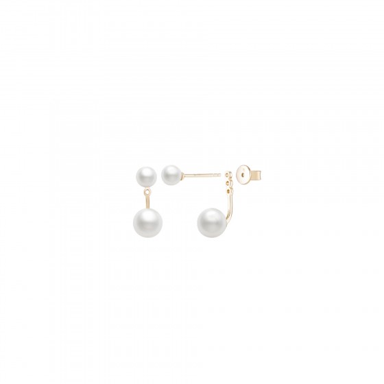 Double Pearls Gold Earrings