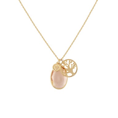 Fun Pink Stone Tree of Life Necklace