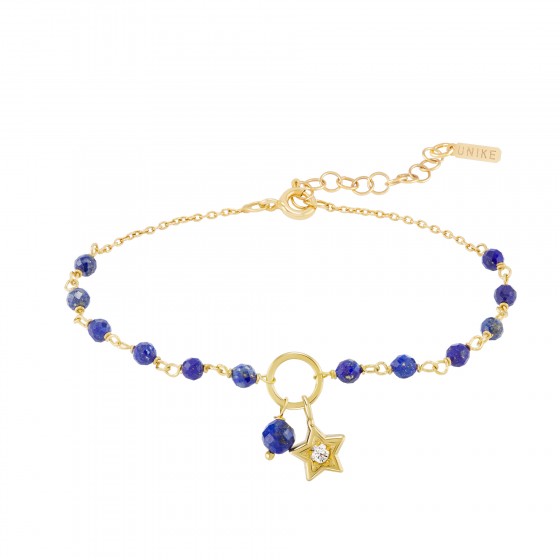 Pulseira Fun Gold Star and Blue Beads