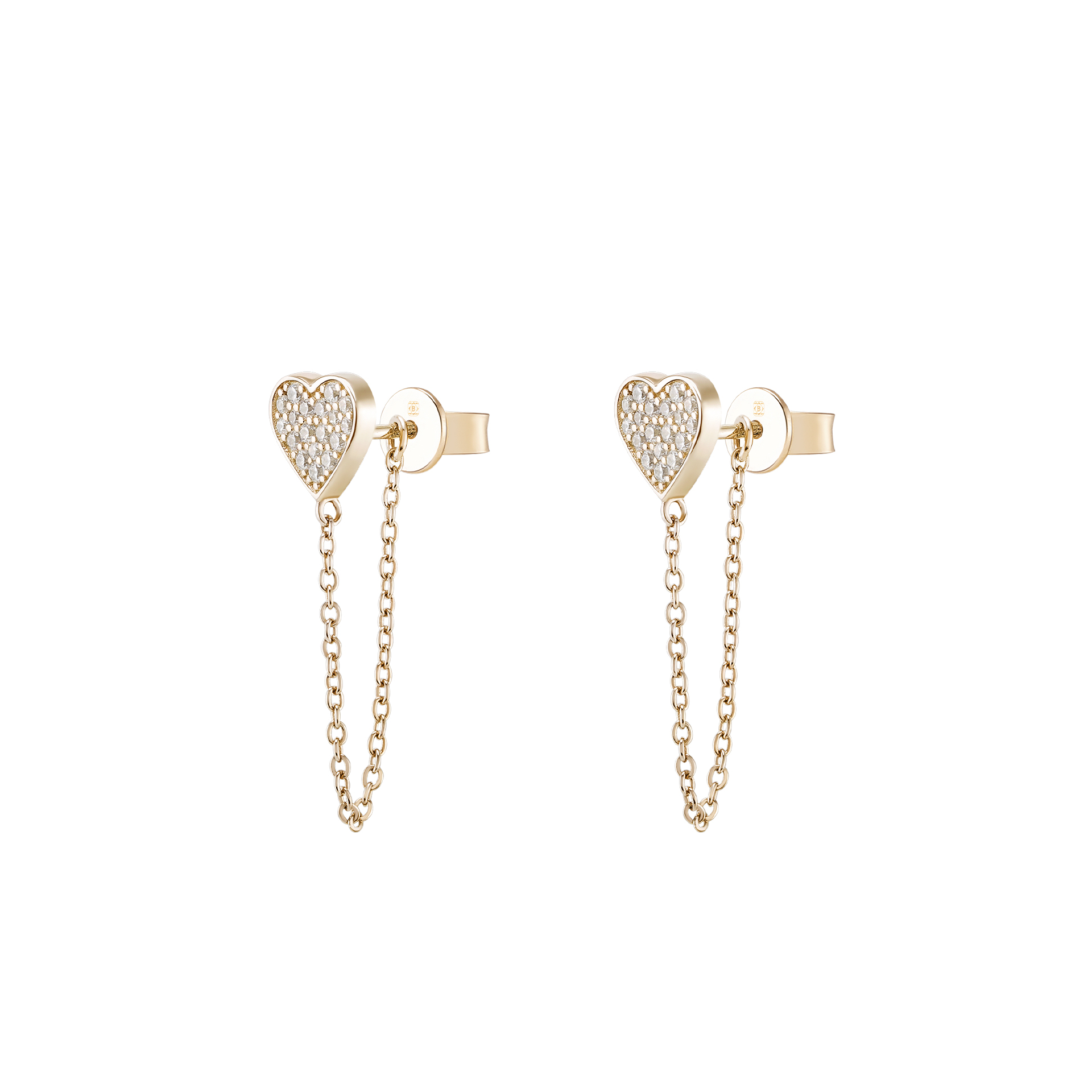 Brincos Matchy Heart & Chain Golden
