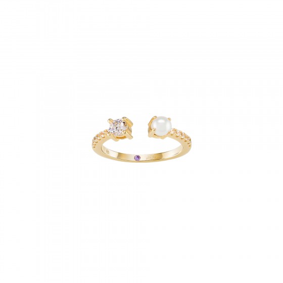 Anel Mia Rose Solitaire & Pearl Golden