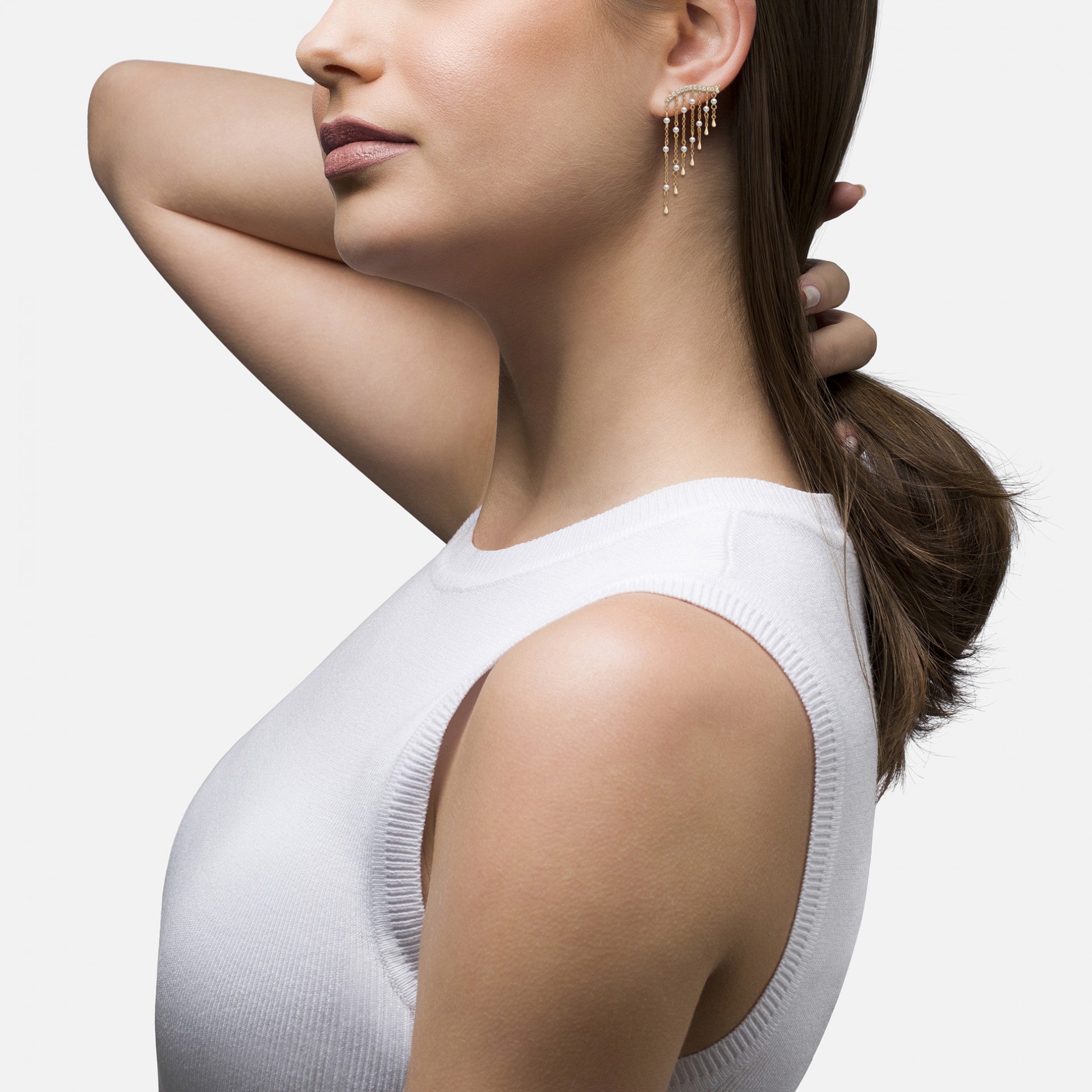 Brincos Multiple Pearls & Chains