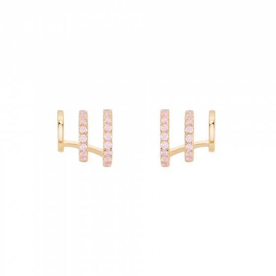 Matchy Color 3 Lines Shinny Pink Gold Earrings
