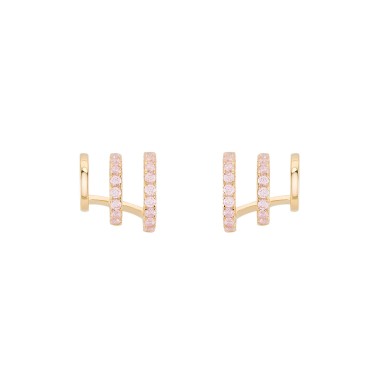 Matchy Color 3 Lines Shinny Pink Gold Earrings