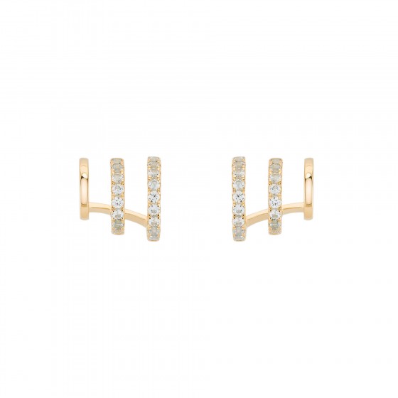 Matchy Color 3 Lines Shinny Blue Gold Earrings