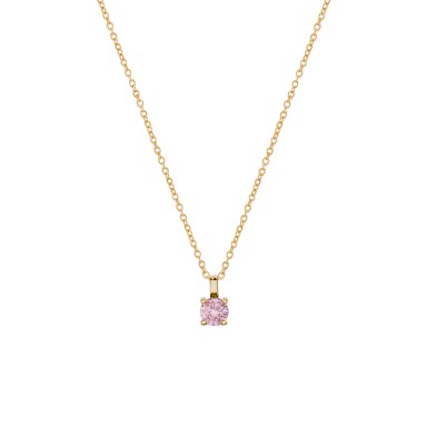 Matchy Color Pink Solitaire Gold Necklace