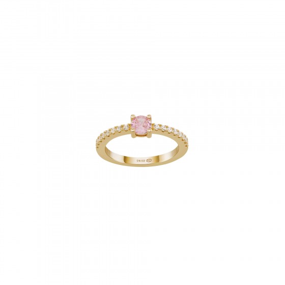 Matchy Color Pink Solitaire Gold Ring