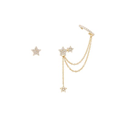 Matchy Star Chain and Earcuff Gold Earrings