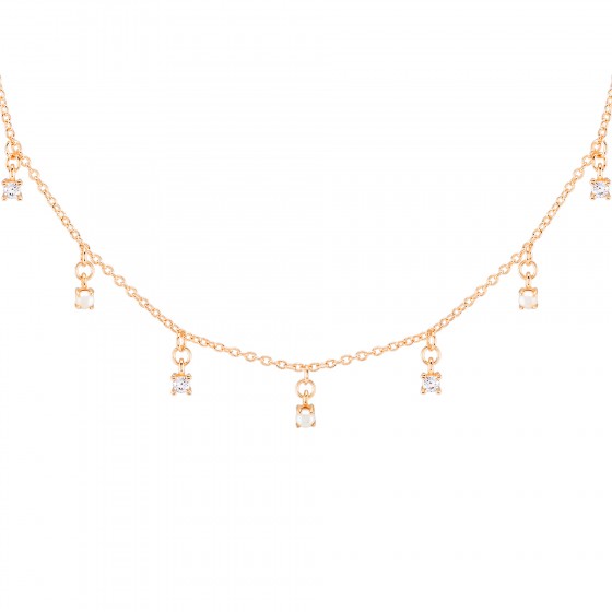 Classy Pearls & Solitaires Gold Necklace