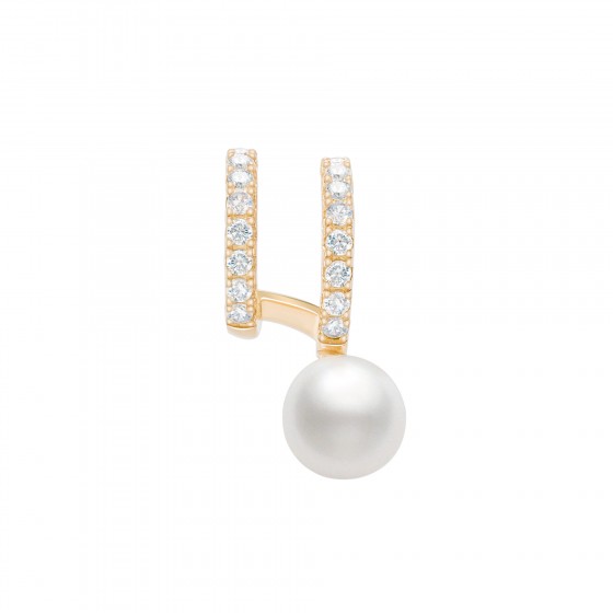 2 Lines Shinny & Pearls Gold Earrings