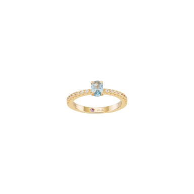 Anel Mia Rose Oval Light Blue Solitaire Gold