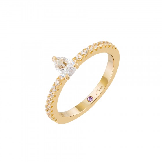 Anel Mia Rose Drop Solitaire Gold