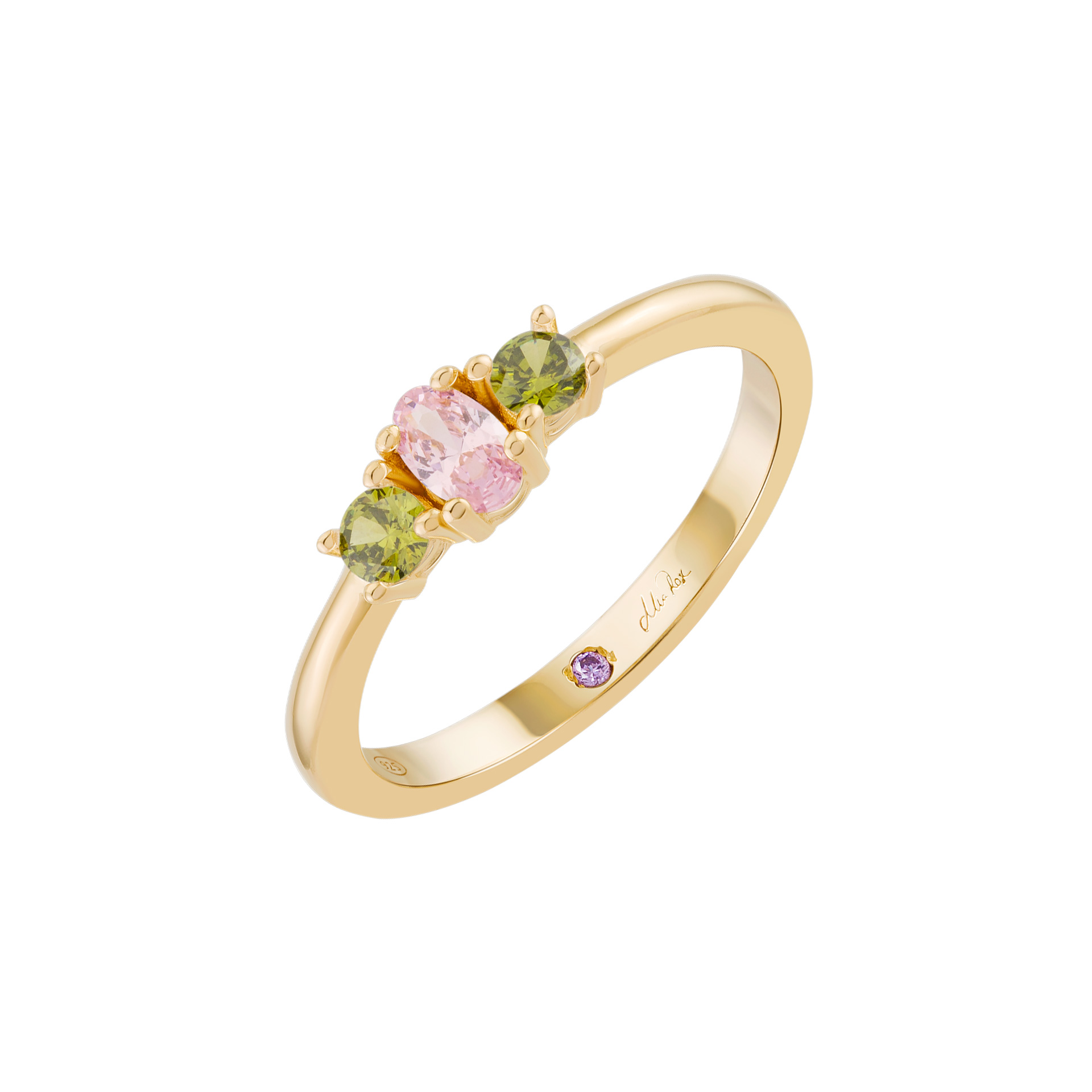 Anel Mia Rose 3 Stones Citrine & Pink Golden