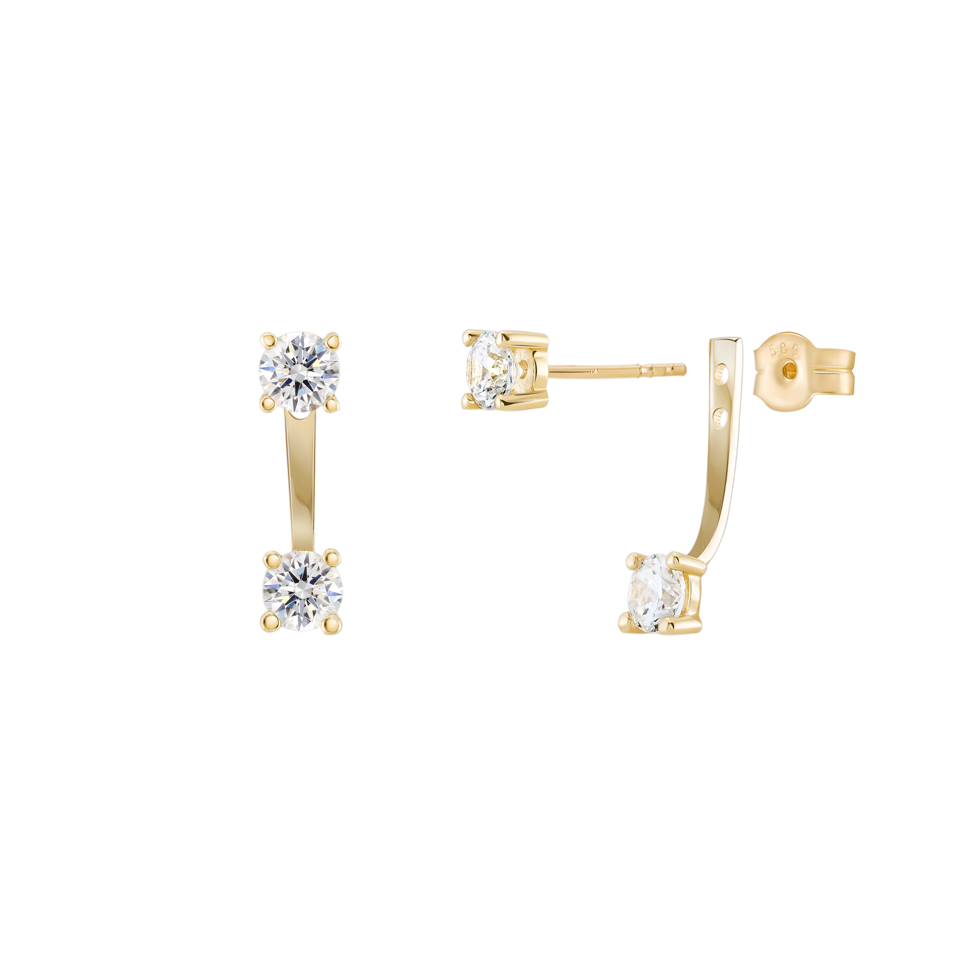 Gold Trendy Double Solitaire Earrings