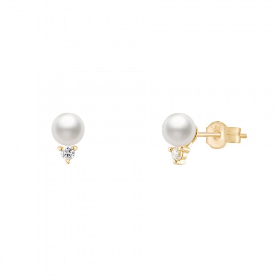 Gold Timeless Pearl & Cz Earrings