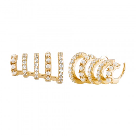 Classy Pearls Five Lines Golden Earrings