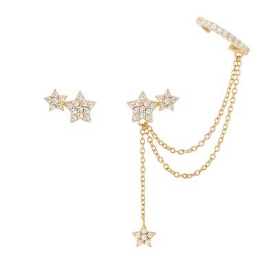 Pendientes Matchy Star Chain and Ear cuf Golden