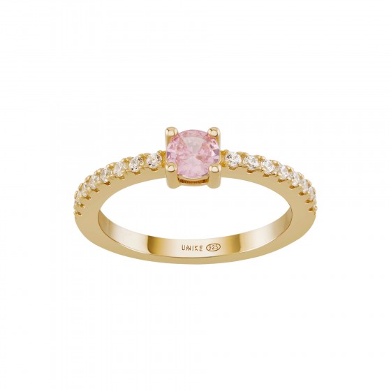 Anillo Matchy Color Pink Solitaire Golden