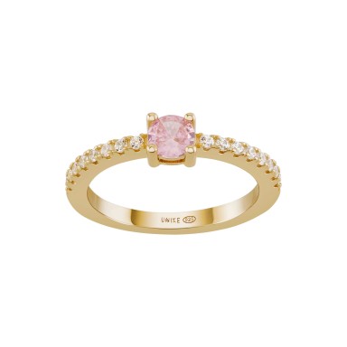 Anel Matchy Color Pink Solitaire Golden