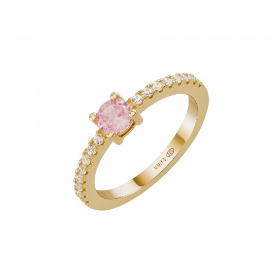 Anel Matchy Color Pink Solitaire Golden