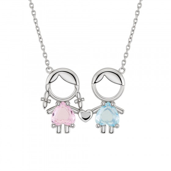 Mum Girl Pink and Boy Blue Necklace