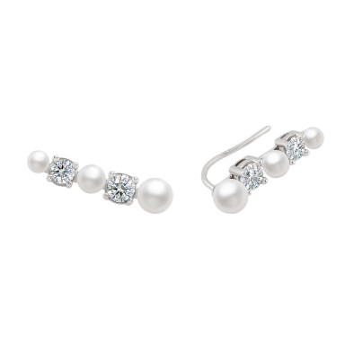 Pearls Shiny Silver Earrings