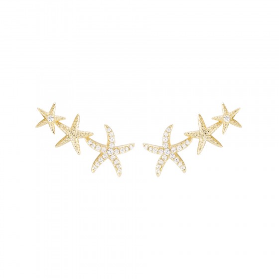 Fun Three Stars Golden Earrings