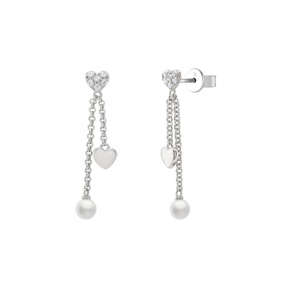 Brincos Classy Hearts & Pearls Silver