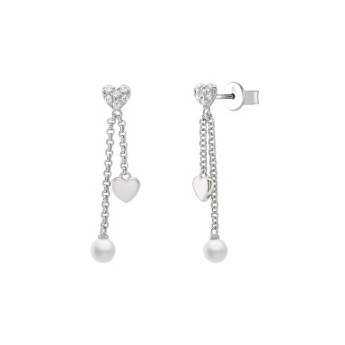 Classy Hearts & Pearls Silver Earrings
