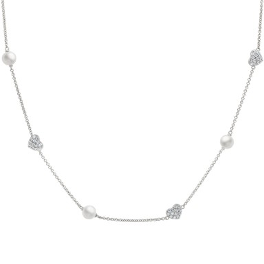 Classy Hearts & Pearls Silver Necklace