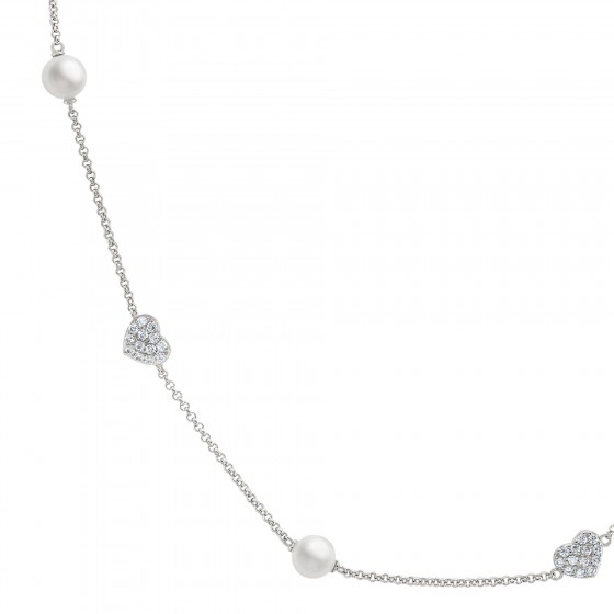 Classy Hearts & Pearls Silver Necklace