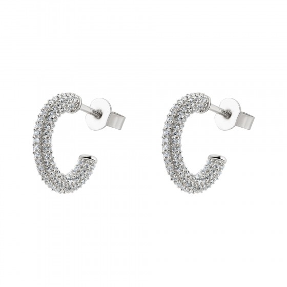 Classy Pave Silver Hoops