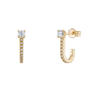 Gold Trendy Oval Shape & Solitaire Earrings