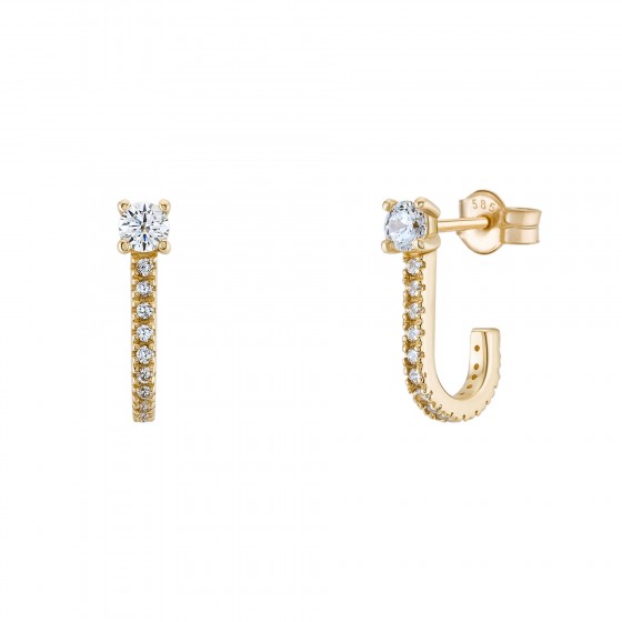 Gold Trendy Oval Shape & Solitaire Earrings