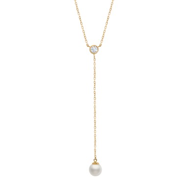 Gold Timeless Pearl & Solitaire Necklace