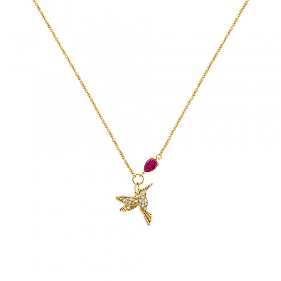 Fun Bird and Red Stone Necklace