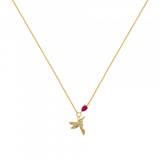 Fun Bird and Red Stone Necklace