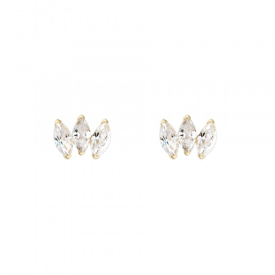 Gold Trendy Triple Navetes Earrings