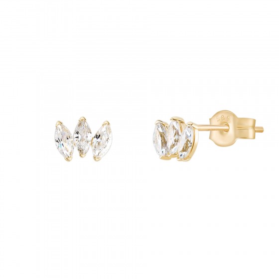 Gold Trendy Triple Navetes Earrings