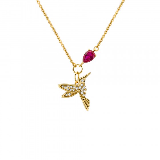 Fun Bird and Red Stone Necklace