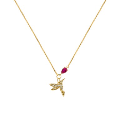 Fun Bird and Red Stone Necklace