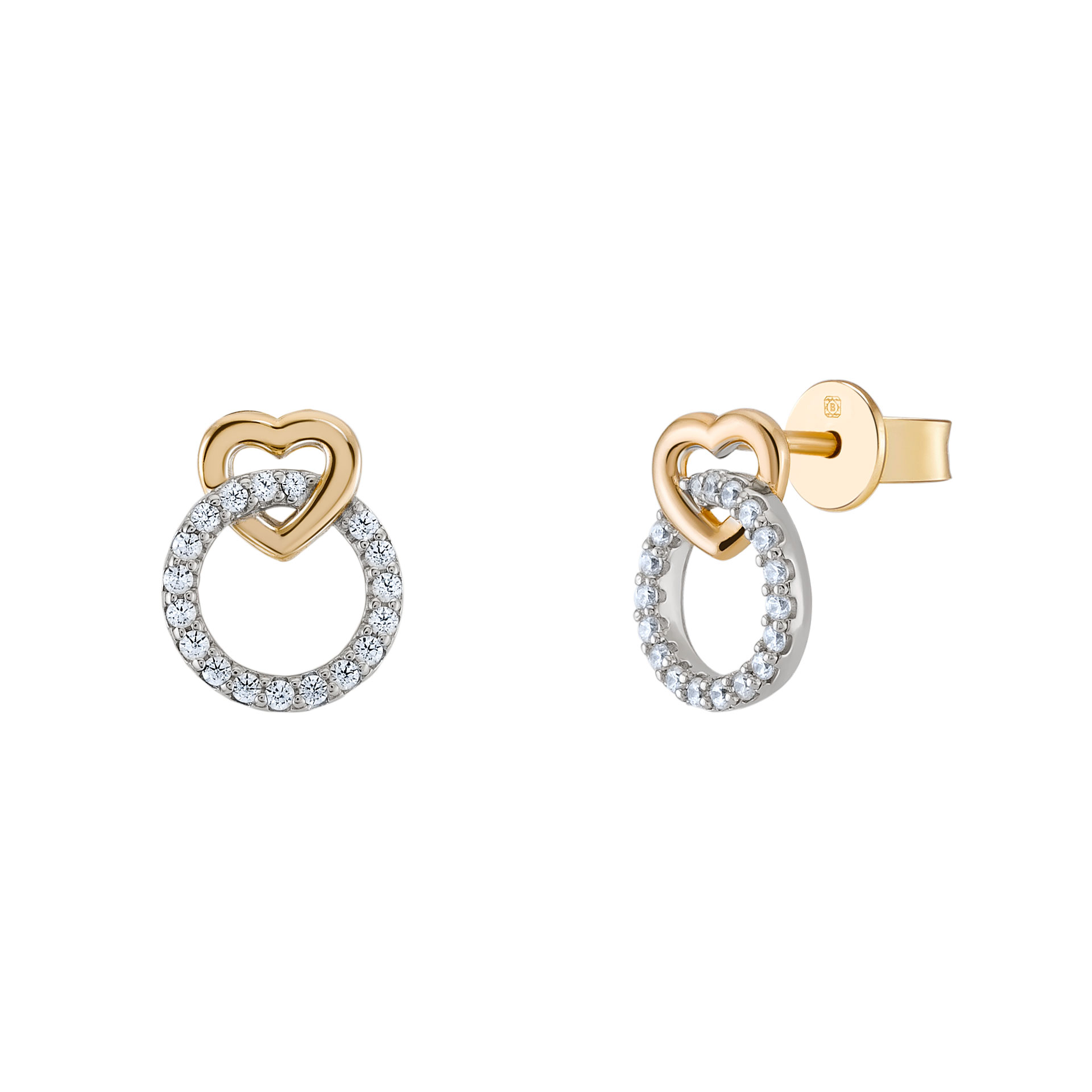 Brincos Classy Circle & Heart Bicolor