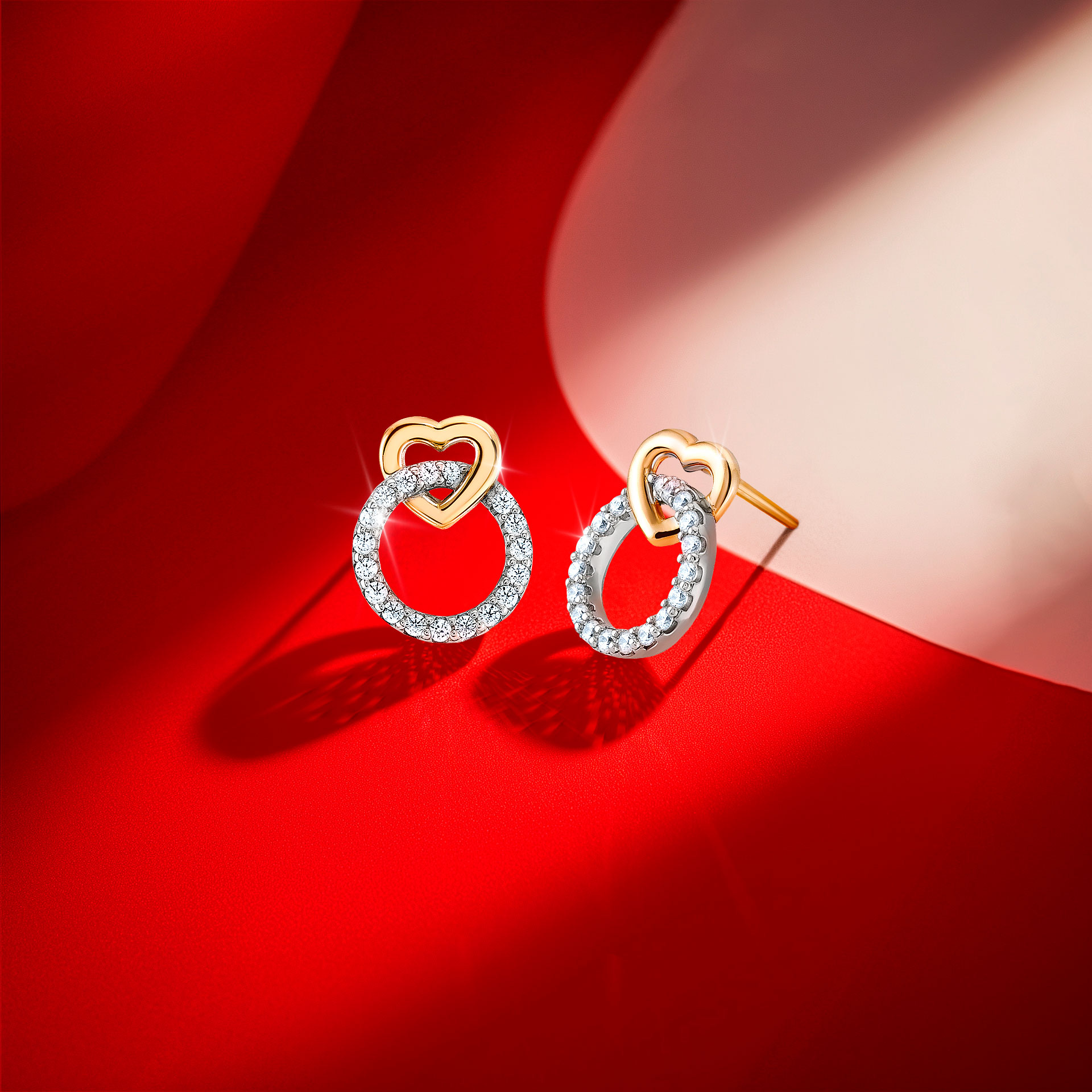 Brincos Classy Circle & Heart Bicolor