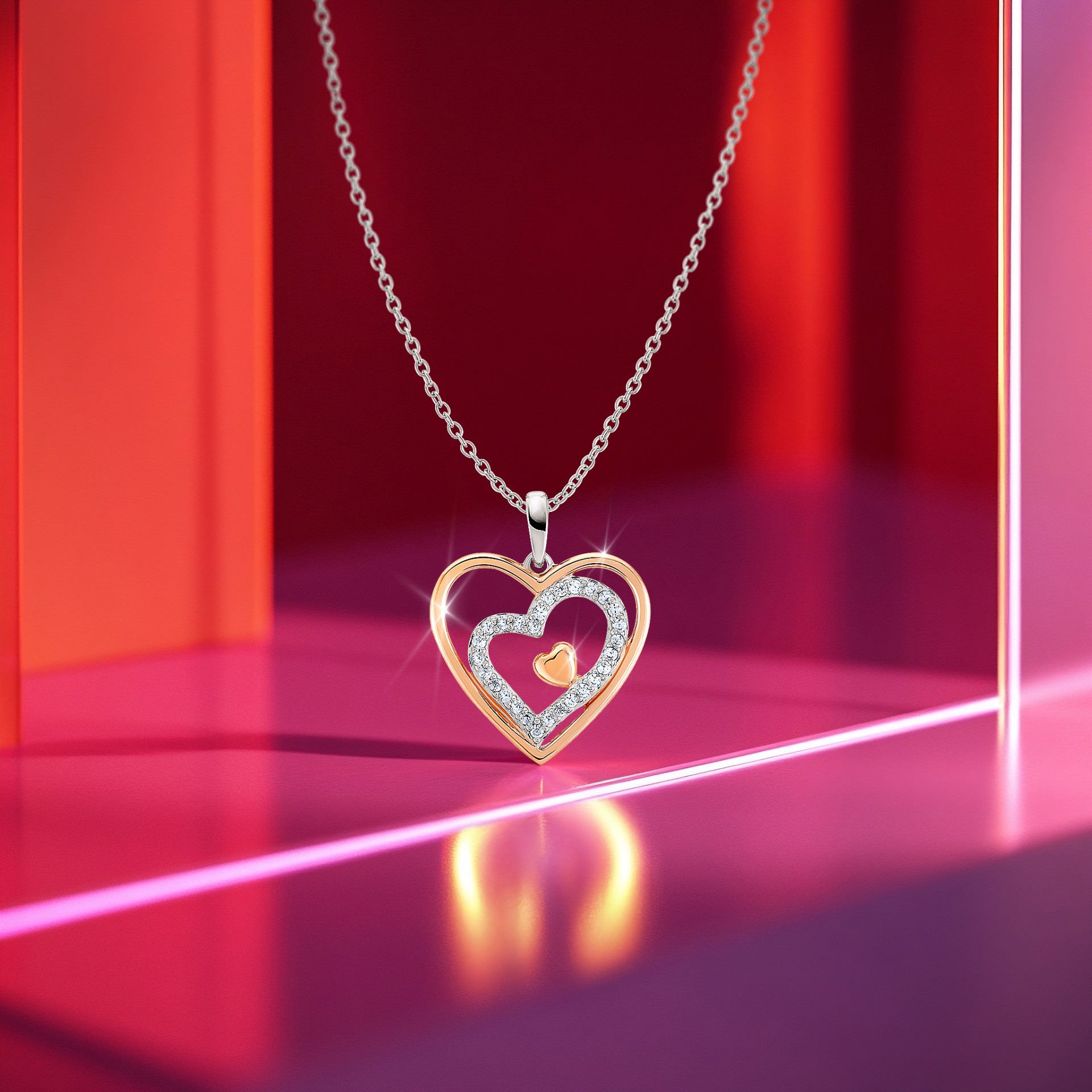 Love in Rose Three Hearts Necklace