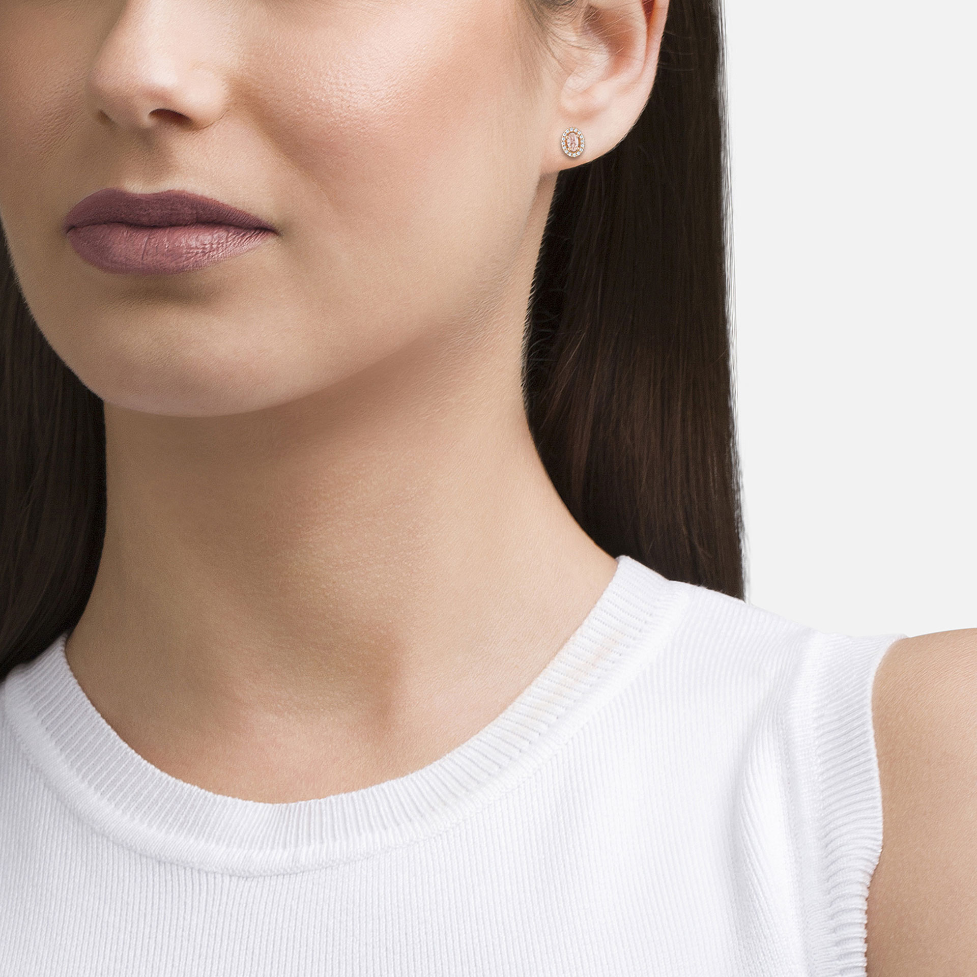 Love in Rose Oval Solitaire Pink Earrings