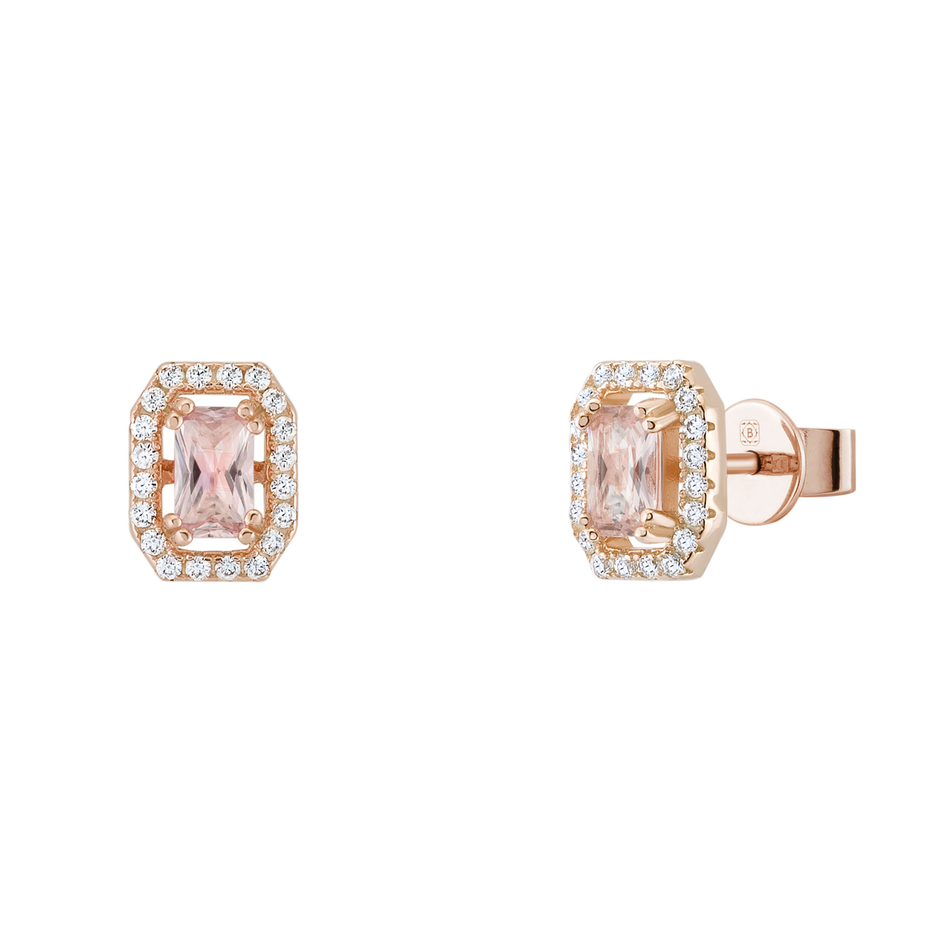 Love in Rose Oval Rectangle Pink Earrings